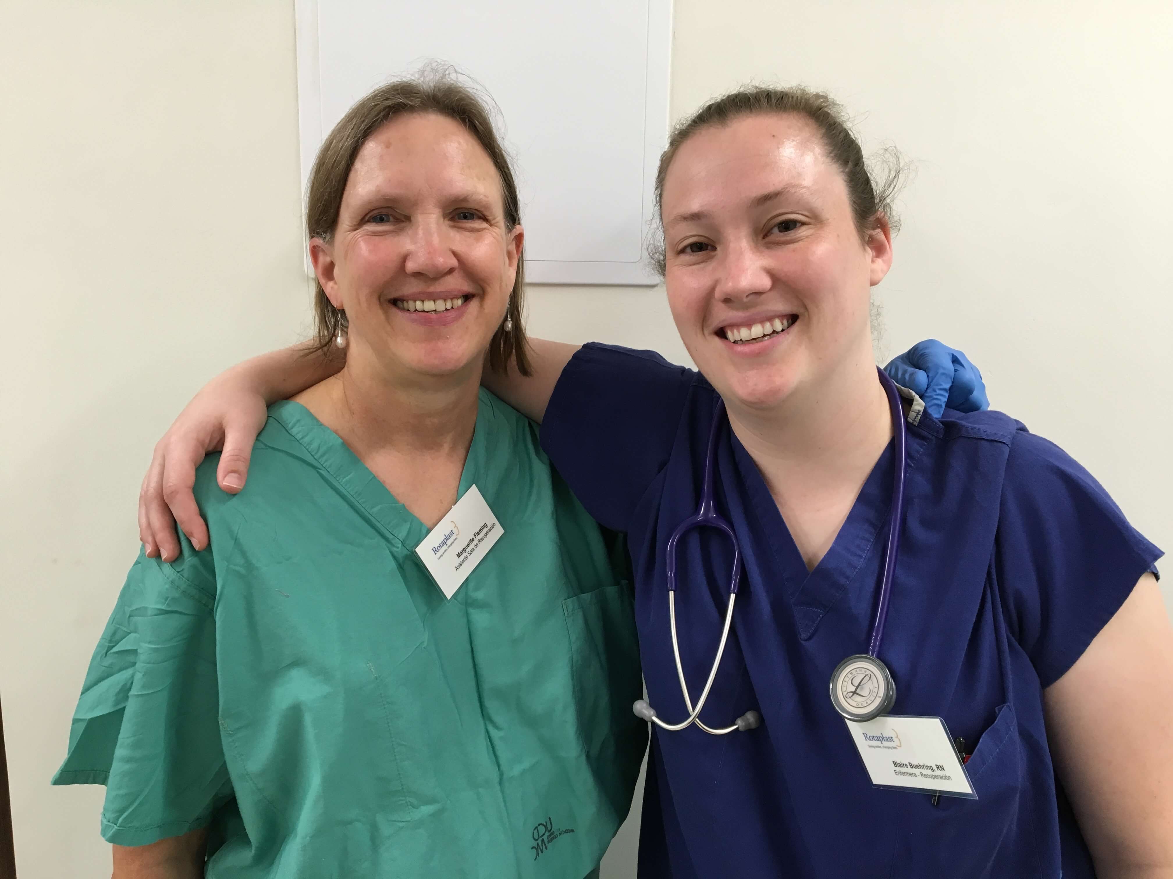 PACU nurses Marguerite Fleming and daughter Blaire Buehring work together.